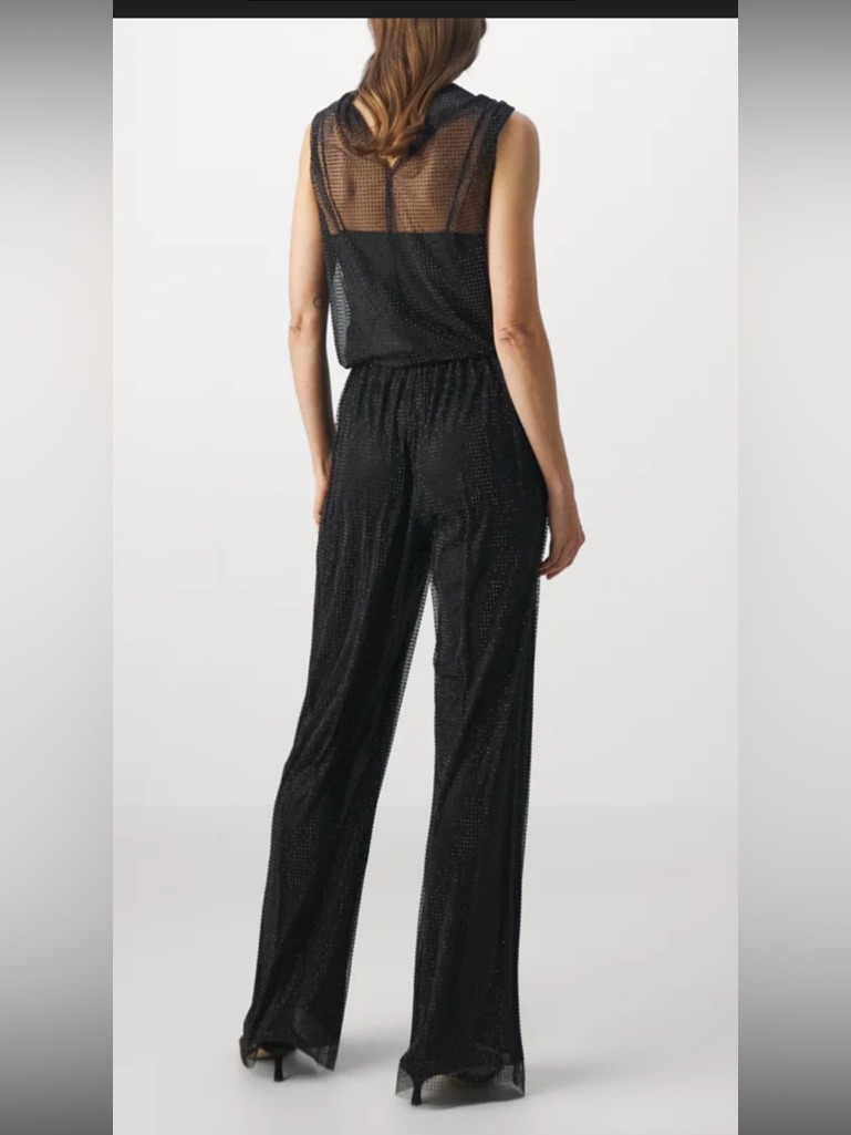 Koton Sleeveless Black Jumpsuit With Semi Sheer Top
